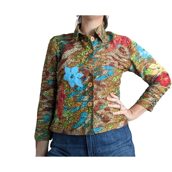 LifeStyle Petite Floral Boho Top Small Brown Blue Red - Picture 11 of 11